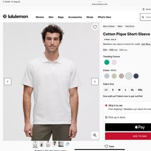 Lululemon Men’s Polo Size  M